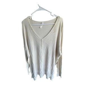 Zenana Outfitters Cream Ribbed Blouse Relaxed Fit